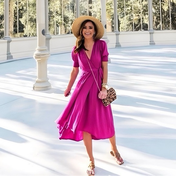 Anthropologie Maeve Wrap Midi Dress – Raspberry – Size 8 - Picture 3 of 8